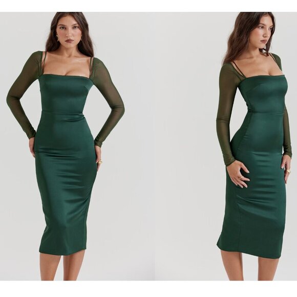 HOUSE OF CB Ellica‎ Emerald Green Midi Dress Size M NWOT $269 - Picture 4 of 10